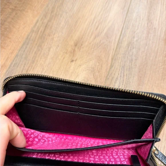Kate Spade NY Black Leather Zip-Around Wallet with Gold Accent + Pink Interior - Picture 5 of 16